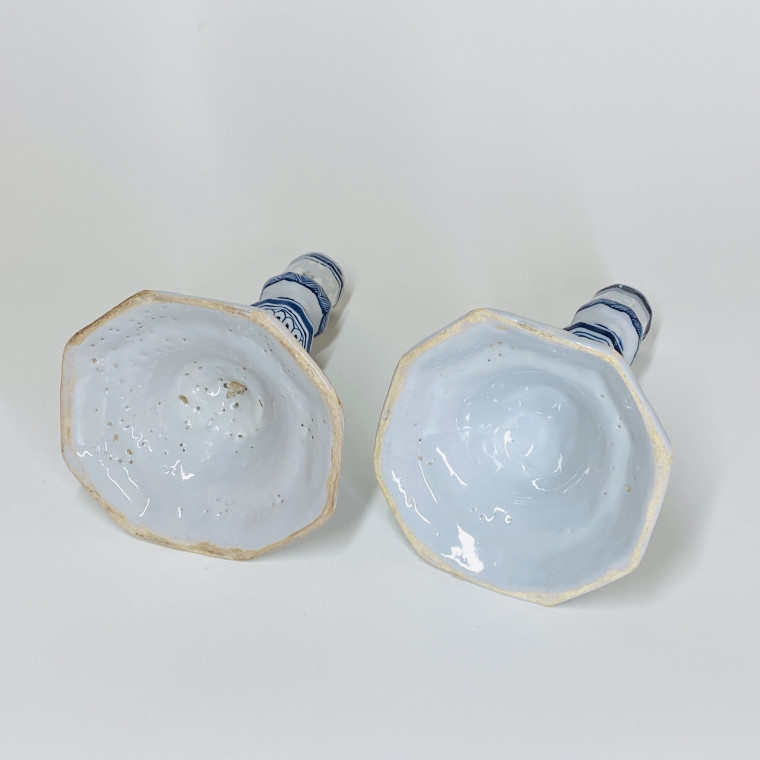 Pair of earthenware candlesticks from Saint-Amand-les-Eaux - Eighteenth century