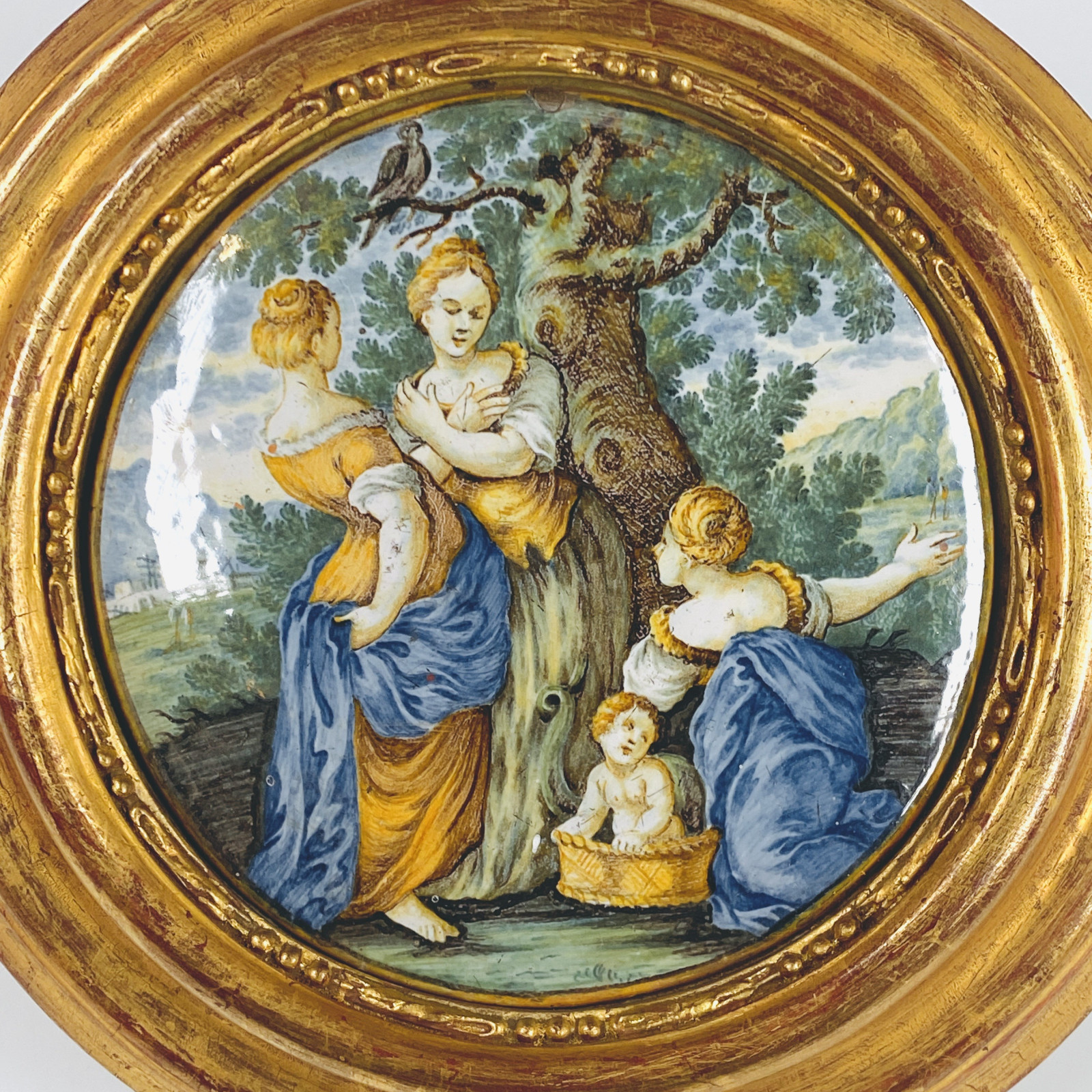 Castelli earthenware plaque depicting "Moses saved from the waters" - Eighteenth century