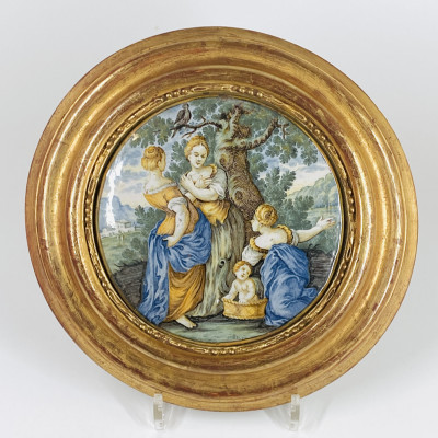 Castelli earthenware plaque depicting "Moses saved from the waters" - Eighteenth century