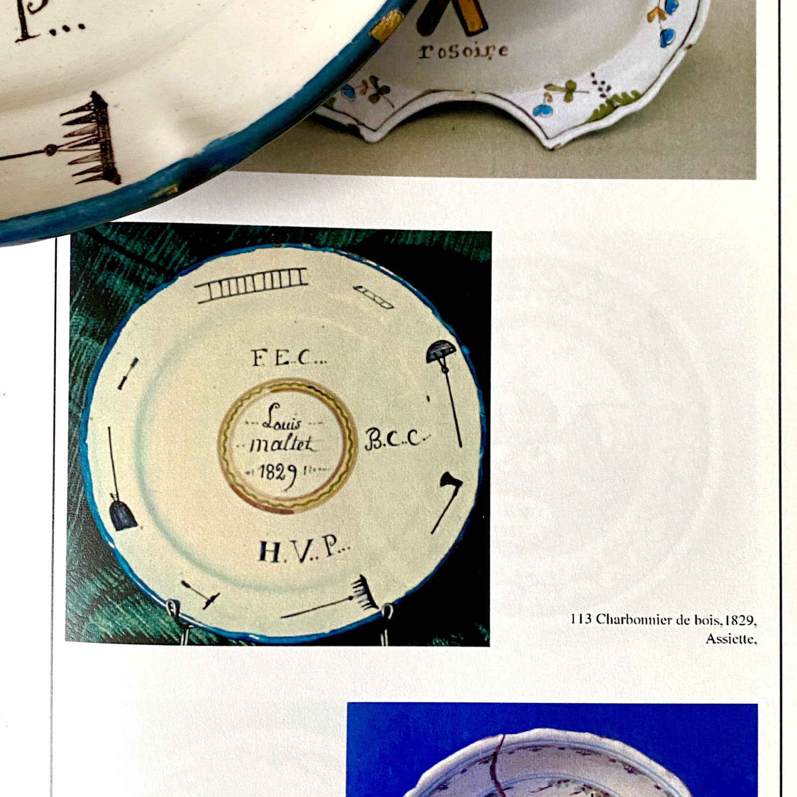 Earthenware plate with decoration illustrating the profession of chimney sweep - Dated 1829