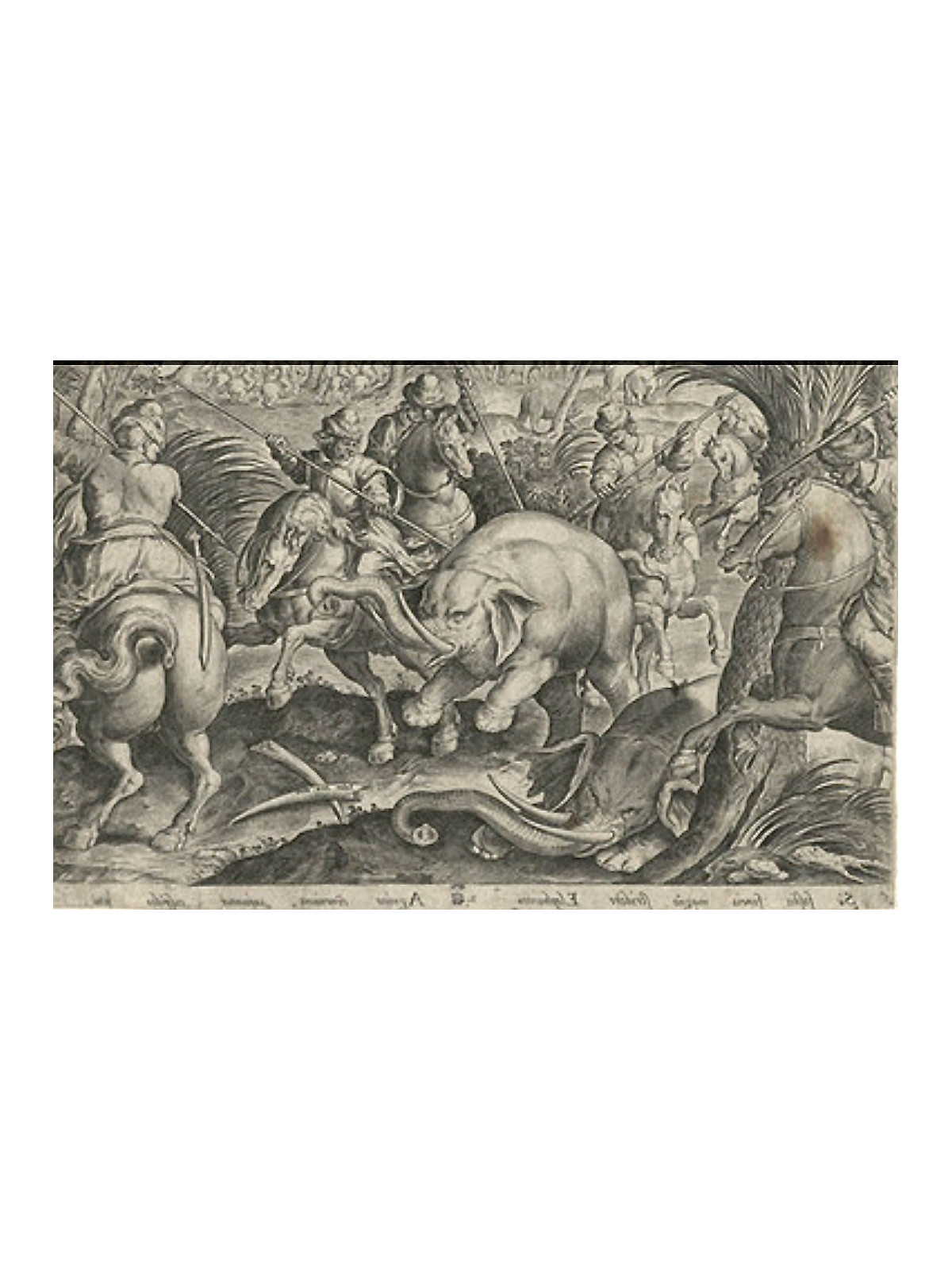 Laterza earthenware dish "The elephant hunt" - Seventeenth century