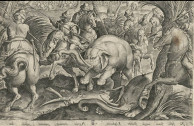 Laterza earthenware dish "The elephant hunt" - Seventeenth century