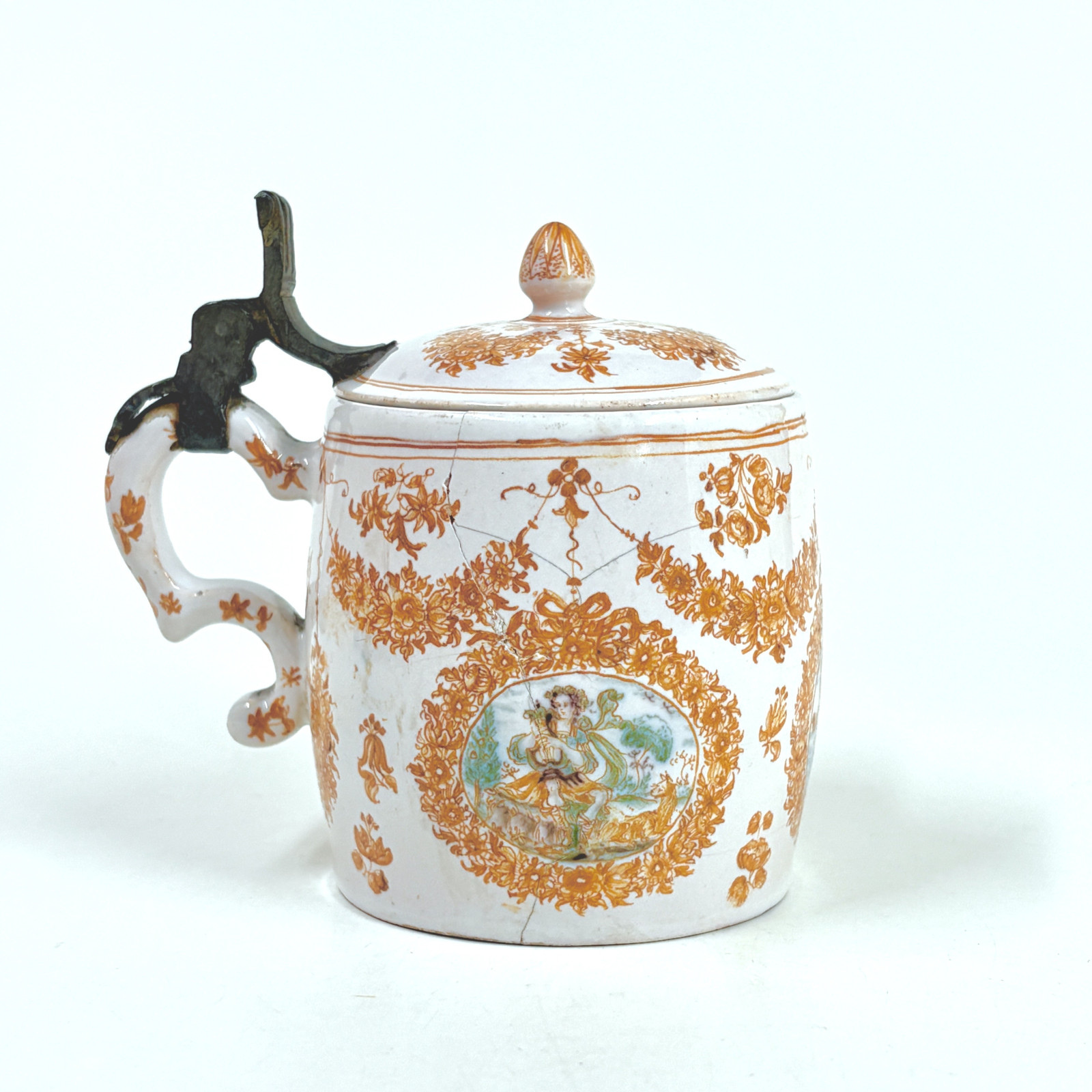 Moustiers earthenware mustard pot with mythological decoration - Eighteenth century