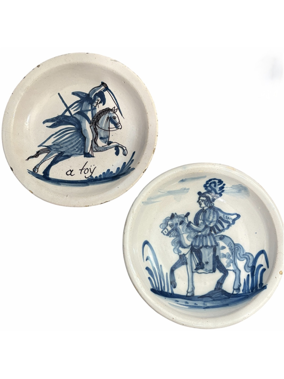 Two earthenware dishes decorated with horsemen from northern France - Eighteenth century