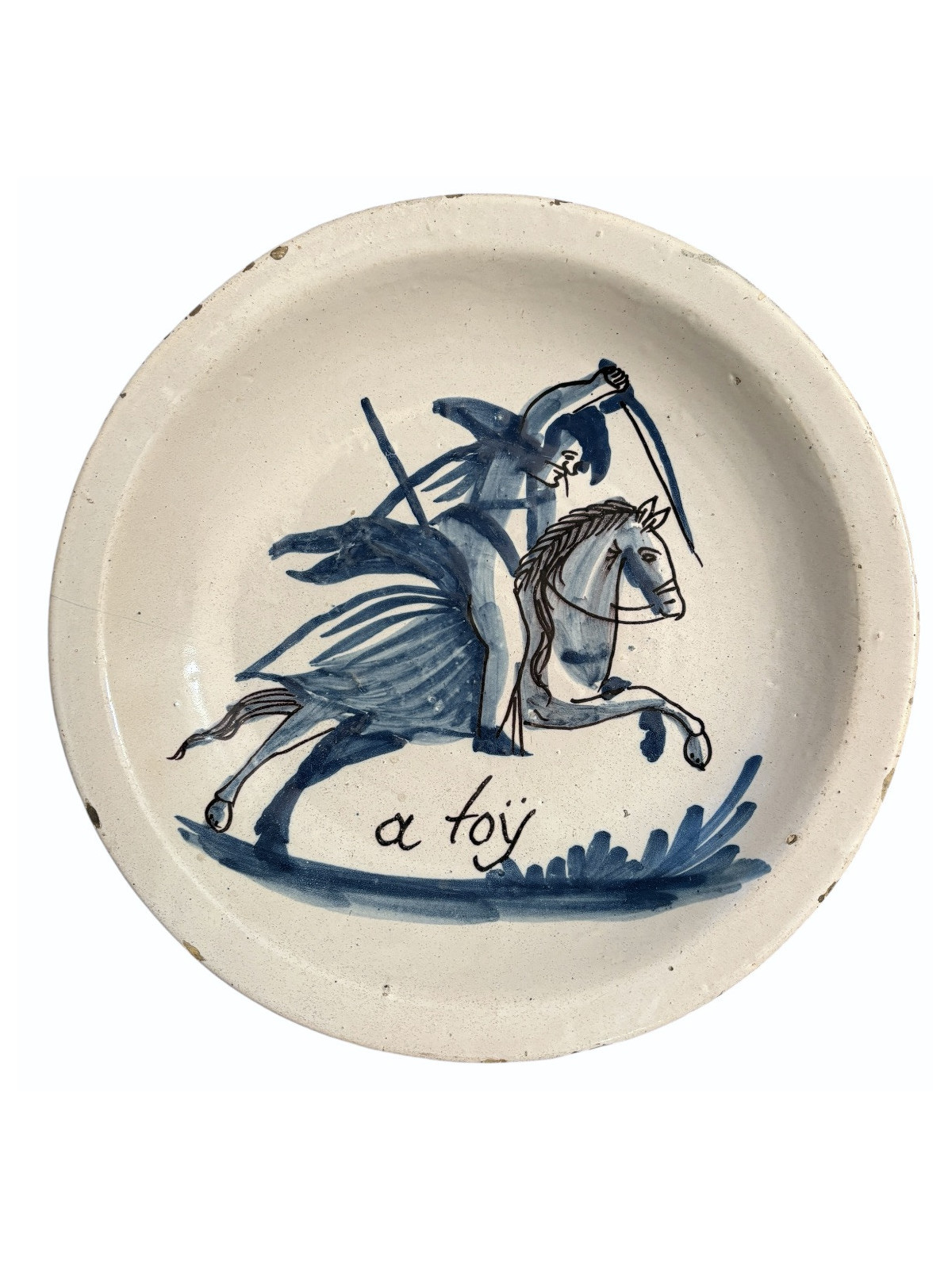 Two earthenware dishes decorated with horsemen from northern France - Eighteenth century