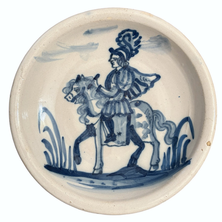 Two earthenware dishes decorated with horsemen from northern France - Eighteenth century