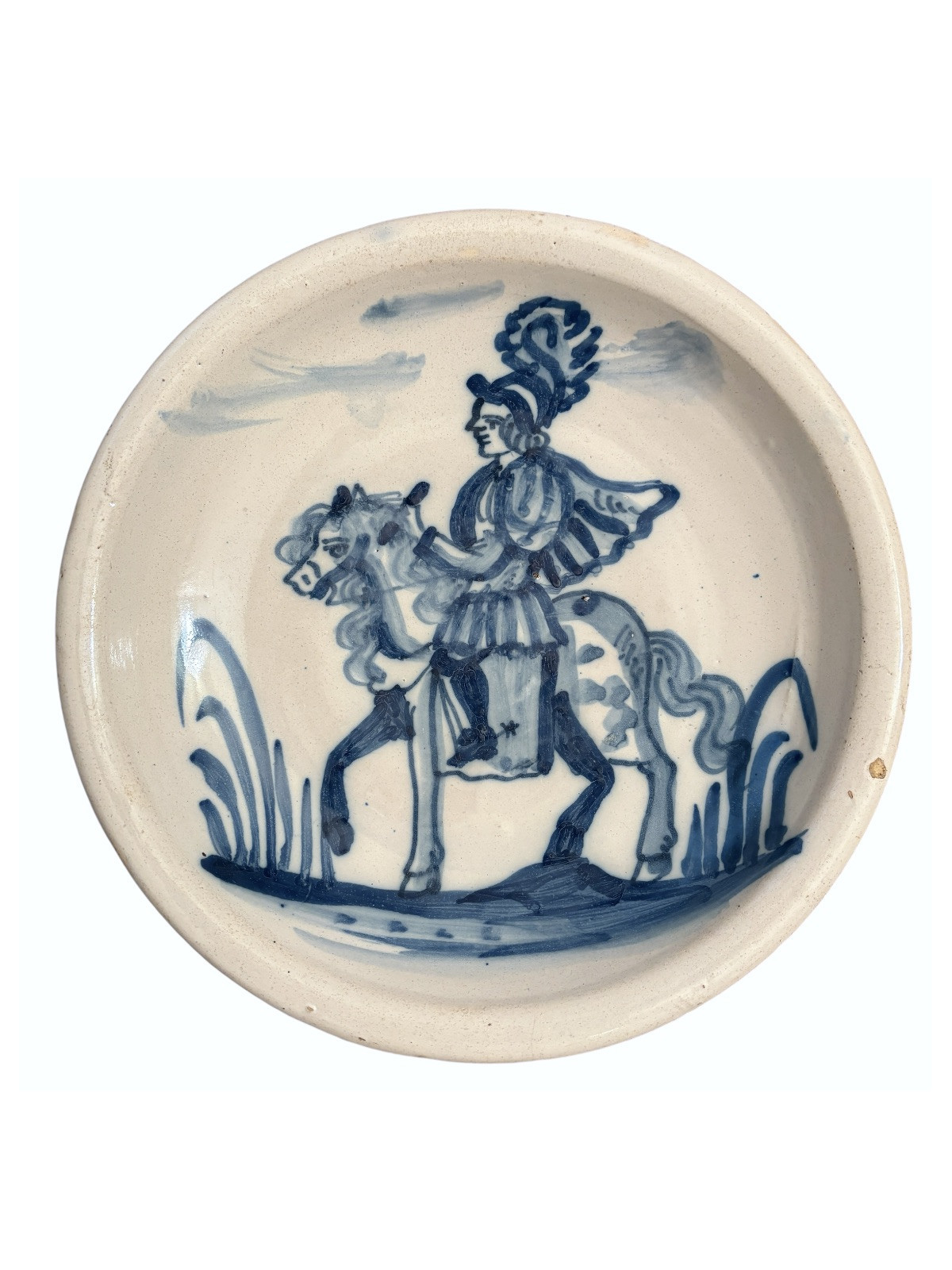 Two earthenware dishes decorated with horsemen from northern France - Eighteenth century