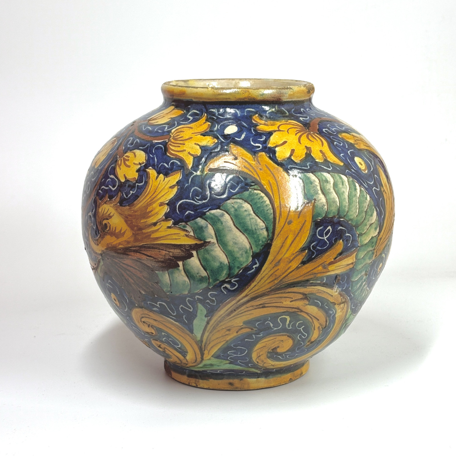 Ball-shaped majolica vase from Caltagirone in the Venetian style - 17th century - Reserved