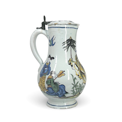 Rare Desvres earthenware pitcher with Chinese figures and a pagoda - Eighteenth Century - SOLD