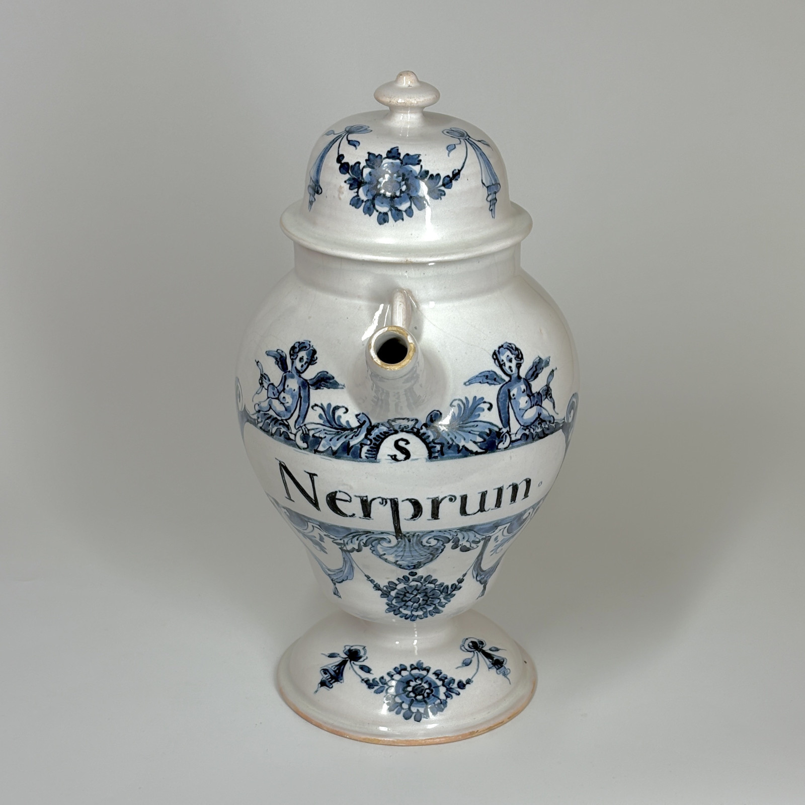 Covered Bordeaux Faience Apothecary Jar - Hustin - Eighteenth Century - SOLD