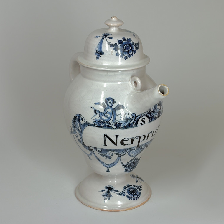 Covered Bordeaux Faience Apothecary Jar - Hustin - Eighteenth Century - SOLD