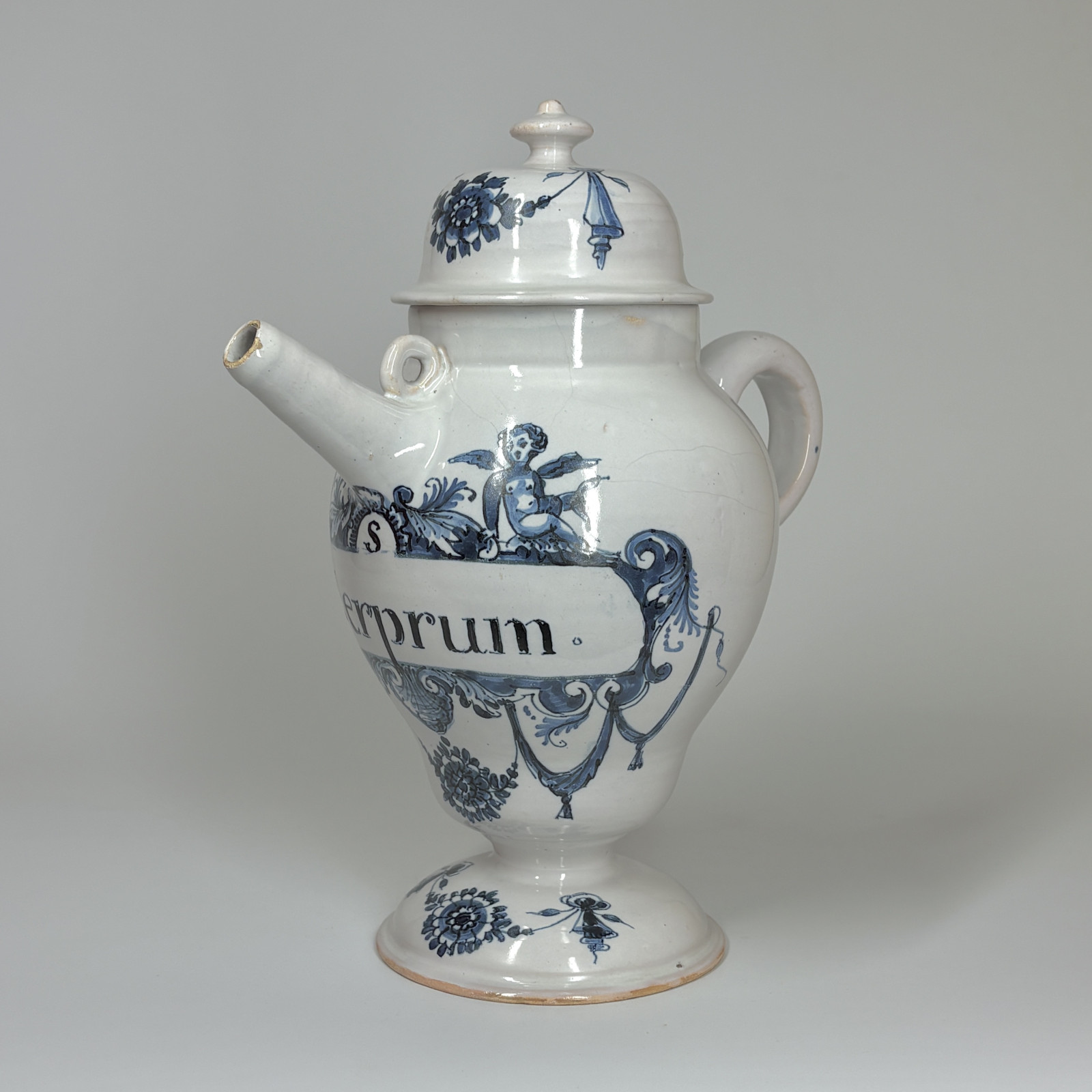 Covered Bordeaux Faience Apothecary Jar - Hustin - Eighteenth Century - SOLD