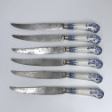Set of Six Large Knives - Saint-Cloud Porcelain Handles - Eighteenth Century
