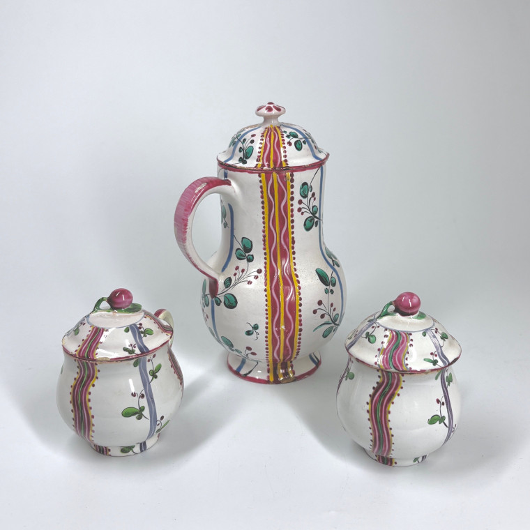 Small Pitcher and Two Juice Pots in Aprey Faience - Eighteenth Century