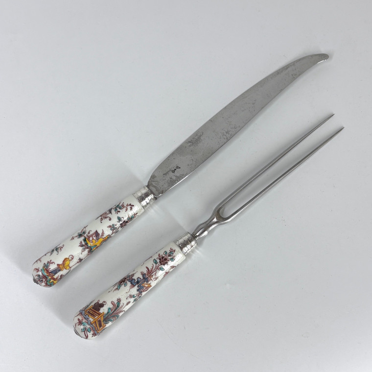 Saint-Cloud porcelain knife and fork - Eighteenth century