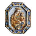 Plaque en majolique italienne figurant la vierge à l'enfant  - XVIIIe siècle