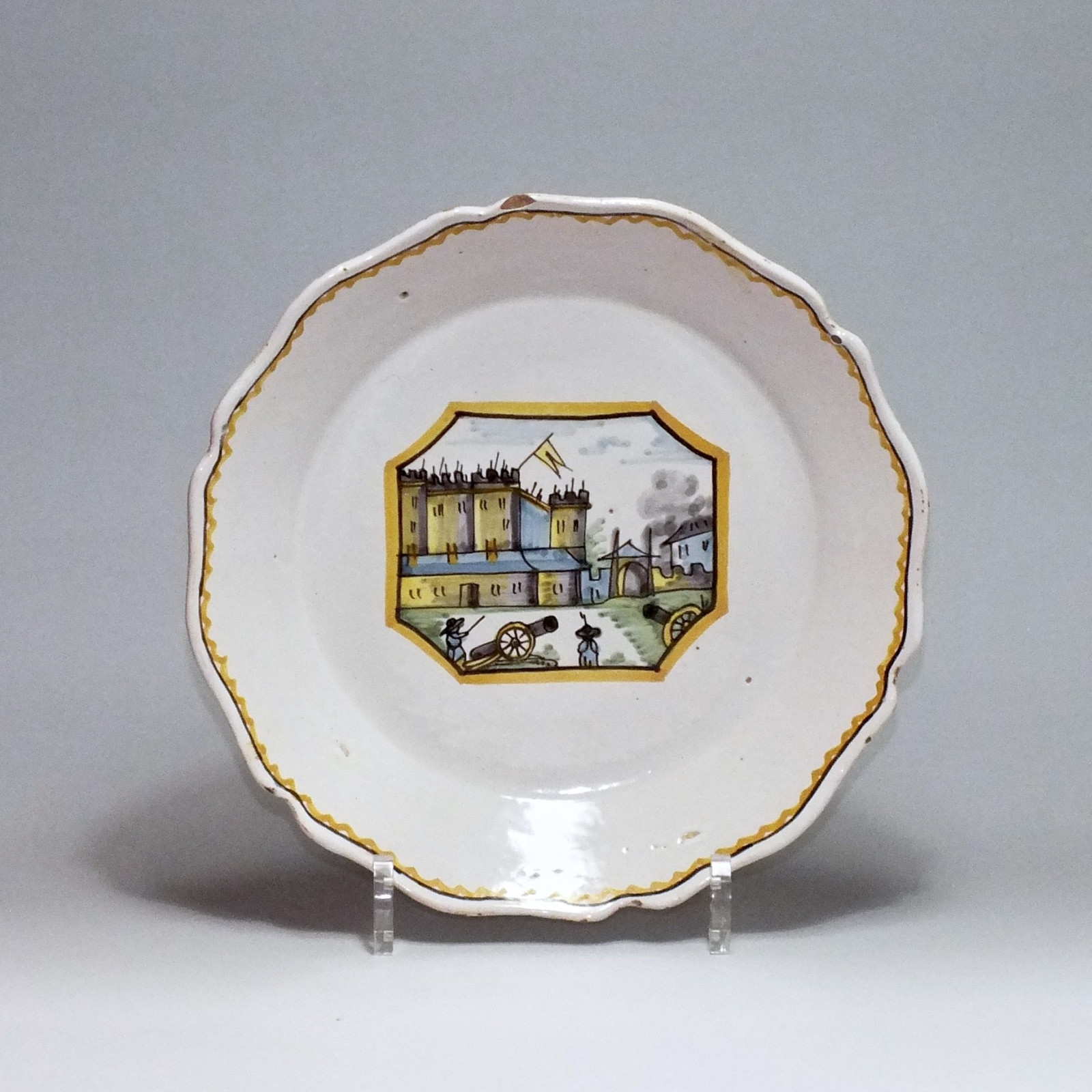 Nevers - Assiette en faïence révolutionnaire " à la Bastille" - XVIIIe Siècle