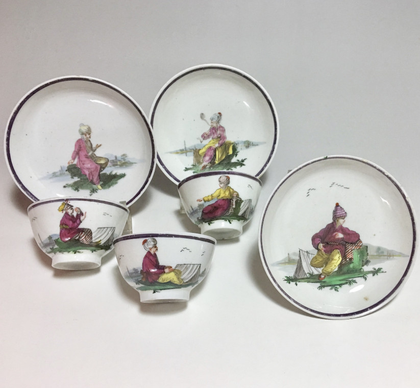 Three porcelain cups and saucers from Nove di Bassano - circa 1790