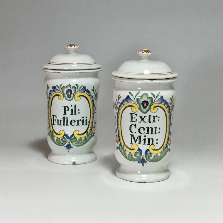 Rouen - Pair of small pharmacy jars - Eighteenth century