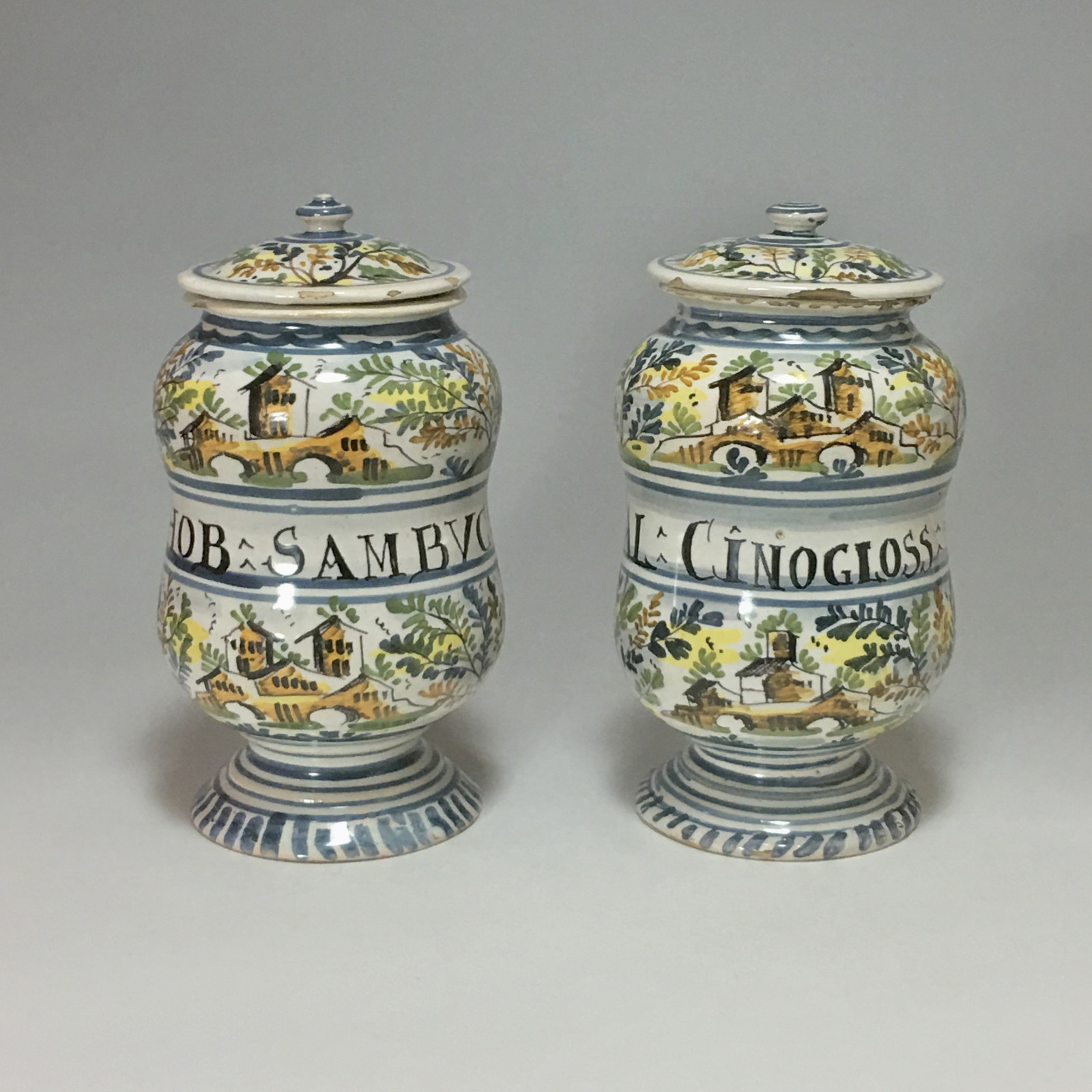Pair of albarelli Pesaro faience - second half of the eighteenth century