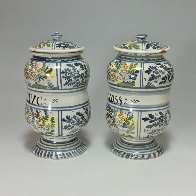 Pair of albarelli Pesaro faience - second half of the eighteenth century