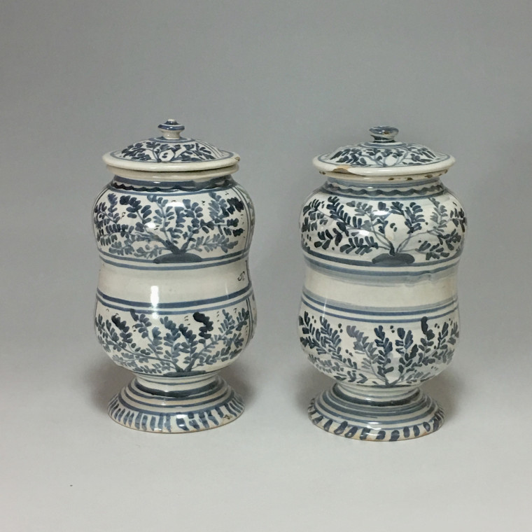 Pair of albarelli Pesaro faience - second half of the eighteenth century