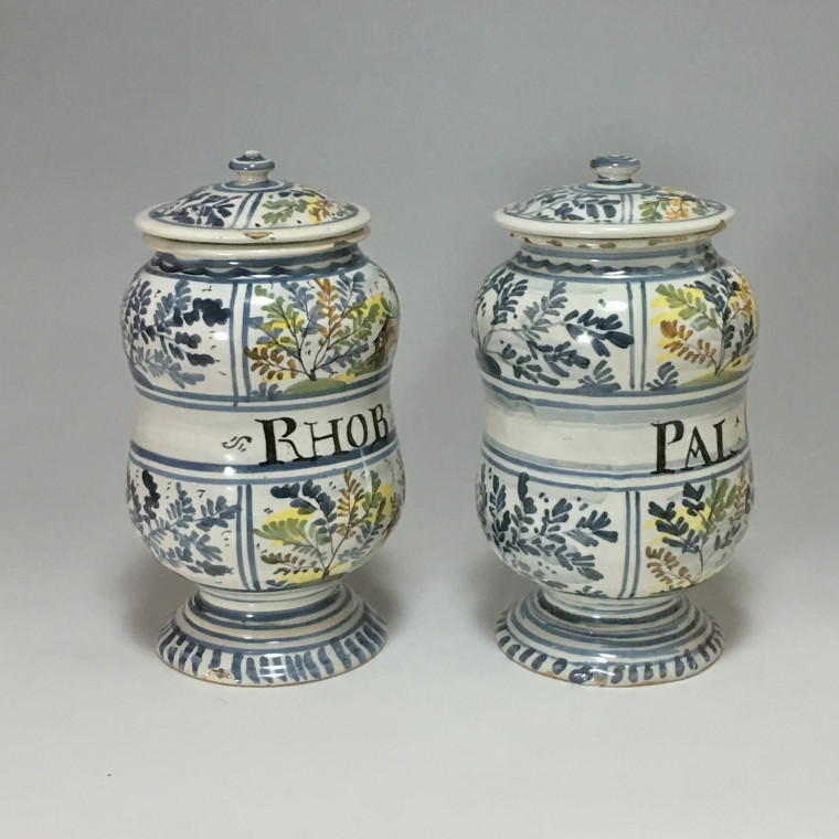 Pair of albarelli Pesaro faience - second half of the eighteenth century