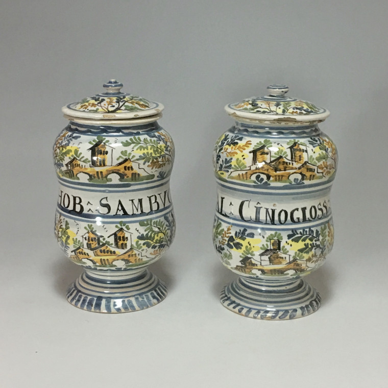 Pair of albarelli Pesaro faience - second half of the eighteenth century