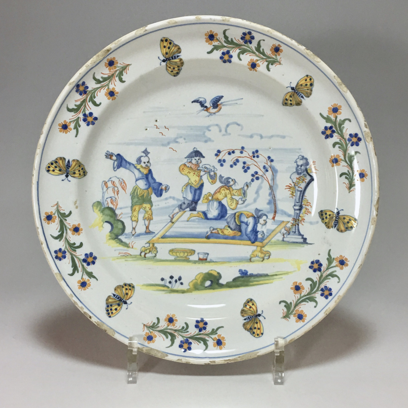 Marseille (attribuée à la fabrique de Leroy) – Rare assiette aux chinois – XVIIIe siècle