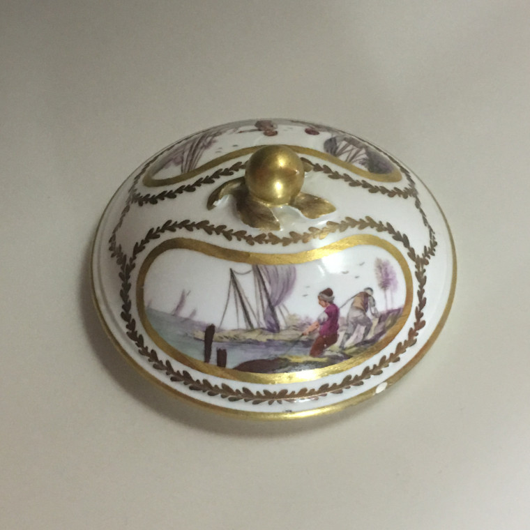 Sèvres - Sugar pot with port scene decoration - Eighteenth century