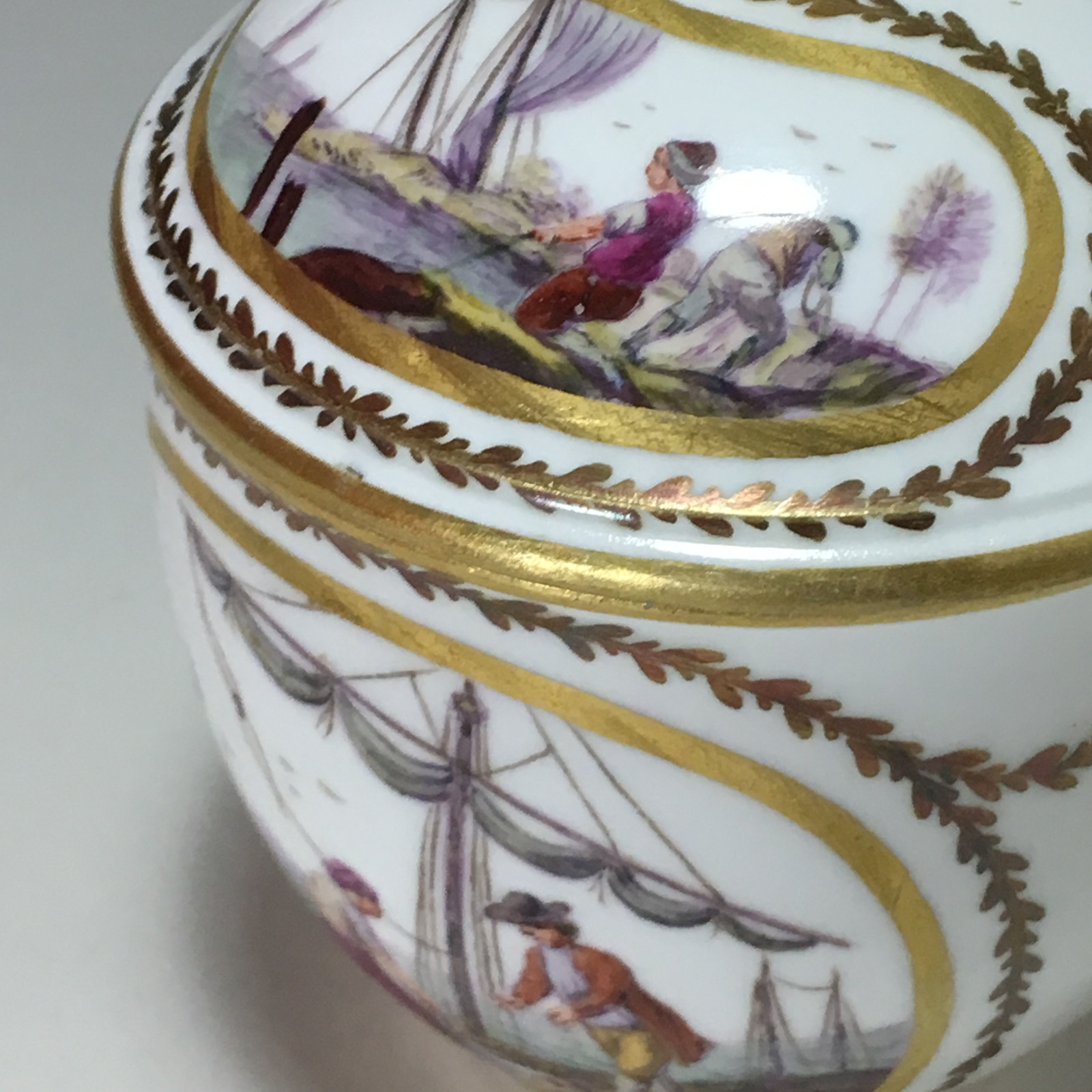 Sèvres - Sugar pot with port scene decoration - Eighteenth century
