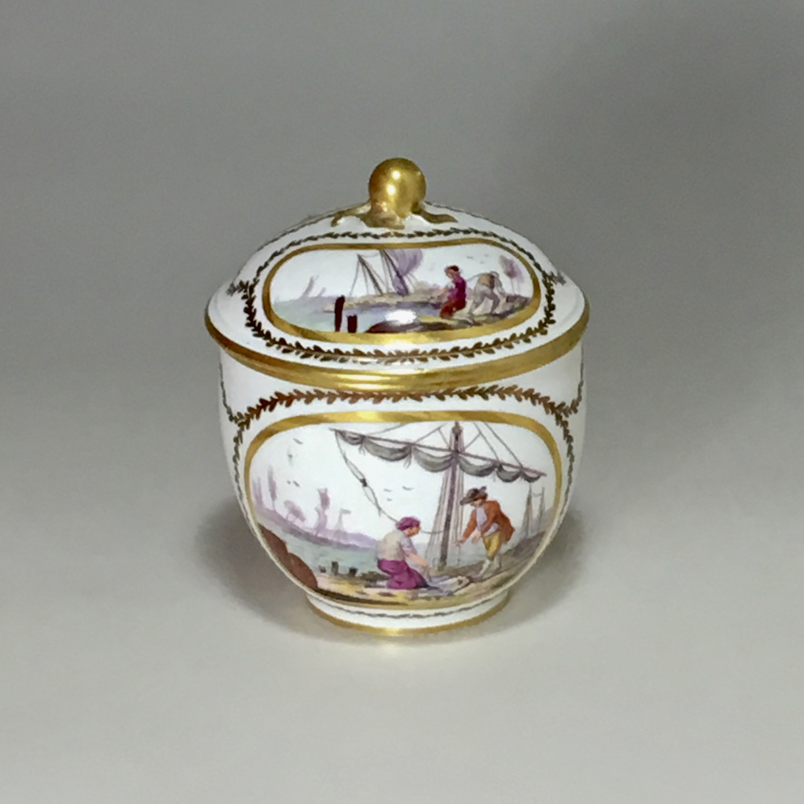 Sèvres - Sugar pot with port scene decoration - Eighteenth century