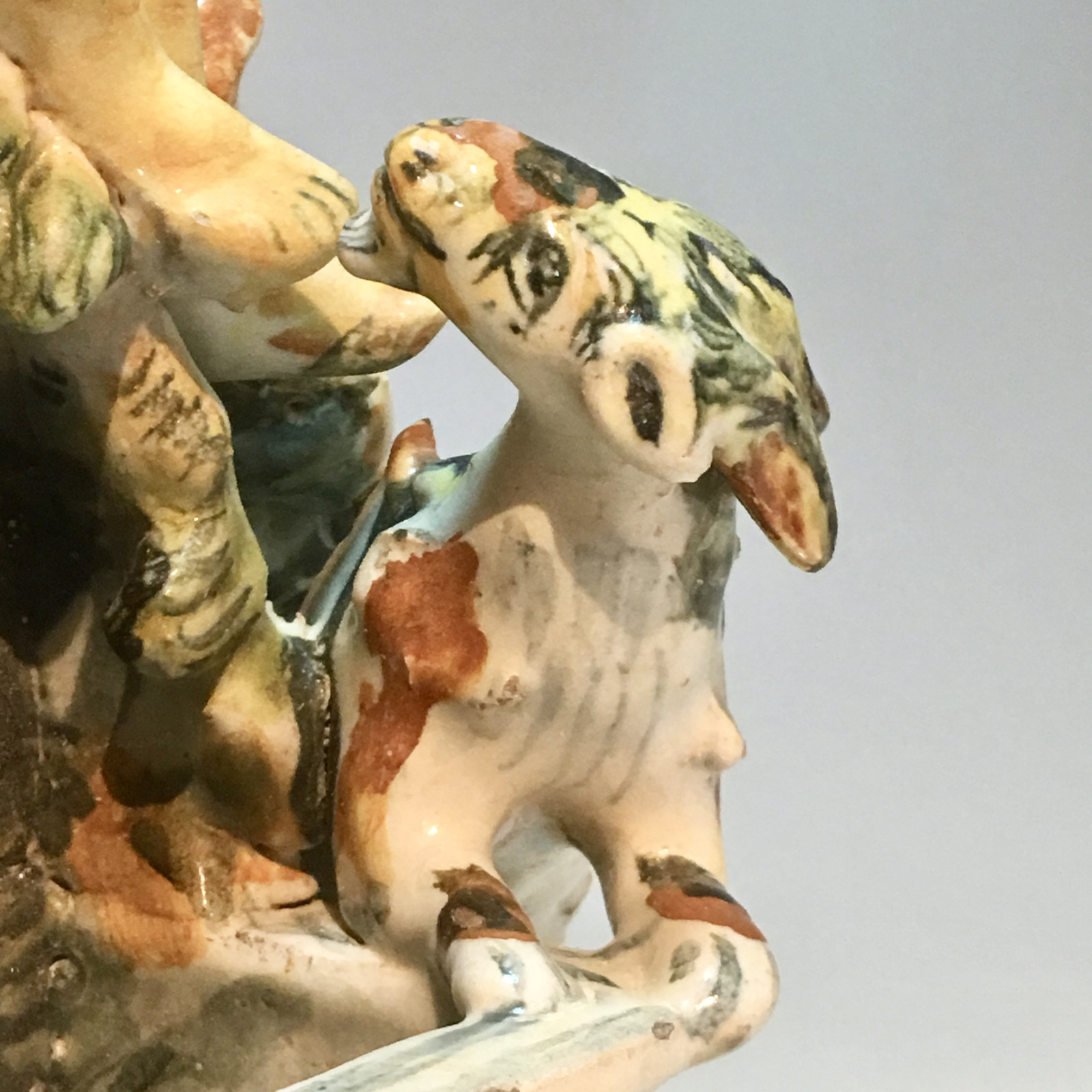 Fountain depicting Bacchus in majolica from Urbino, Patanazzi workshop circa 1580.