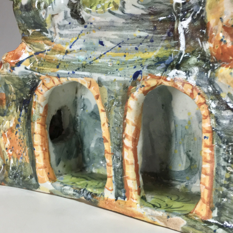 Fountain depicting Bacchus in majolica from Urbino, Patanazzi workshop circa 1580.