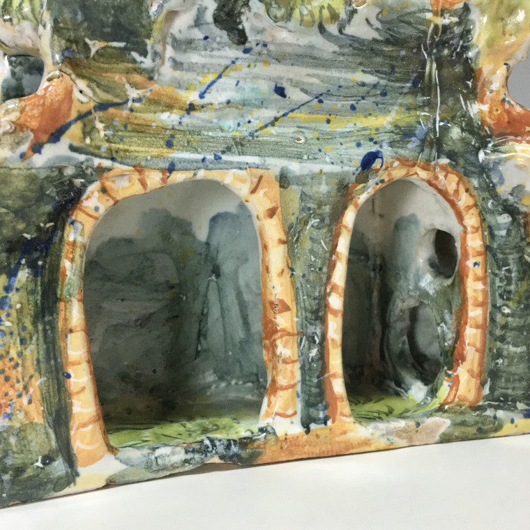 Fountain depicting Bacchus in majolica from Urbino, Patanazzi workshop circa 1580.