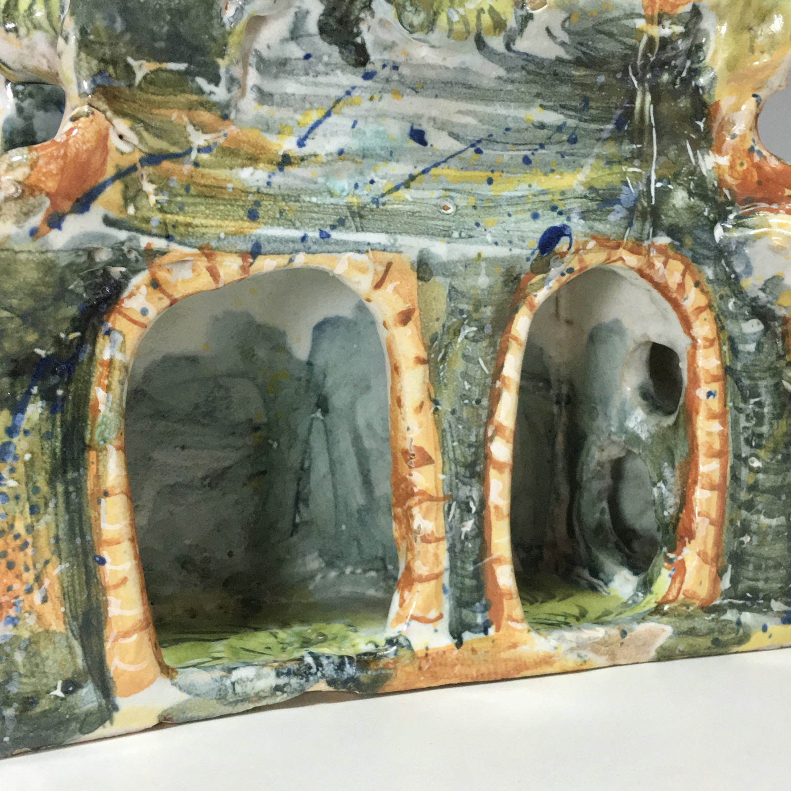 Fountain depicting Bacchus in majolica from Urbino, Patanazzi workshop circa 1580.