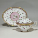 Paris - Bowl or Bouillon covered and its porcelain display stand from Paris - Late eighteenth century
