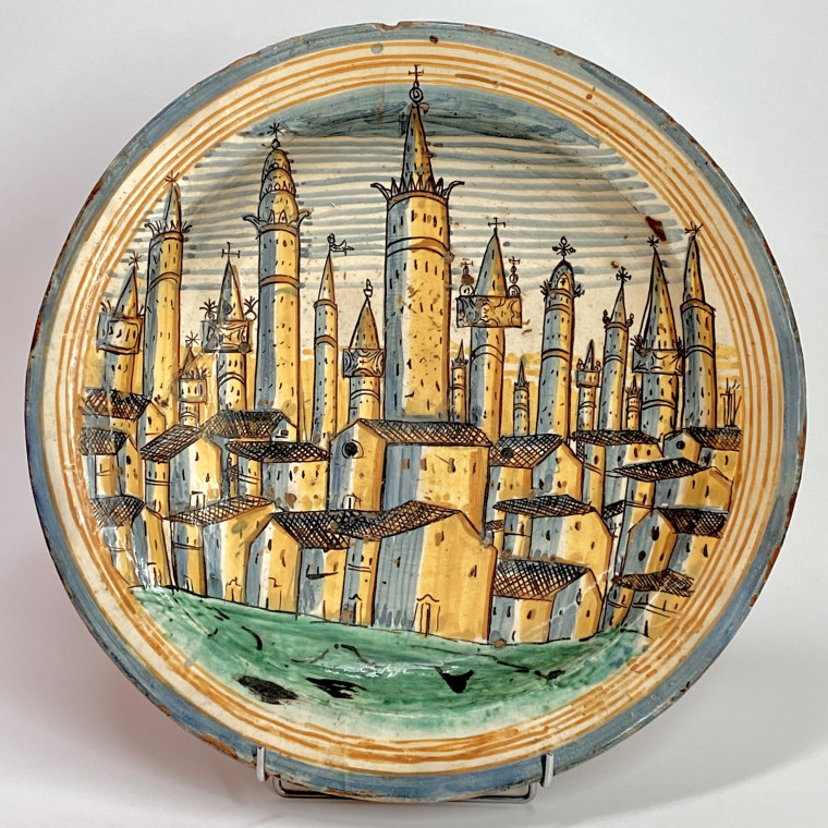 Montelupo - Exceptionnel grand plat figurant la ville de San Gimignano - XVIIe siècle