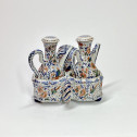 Delft - Rare polychrome cruet holder with three compartments - Eighteenth century