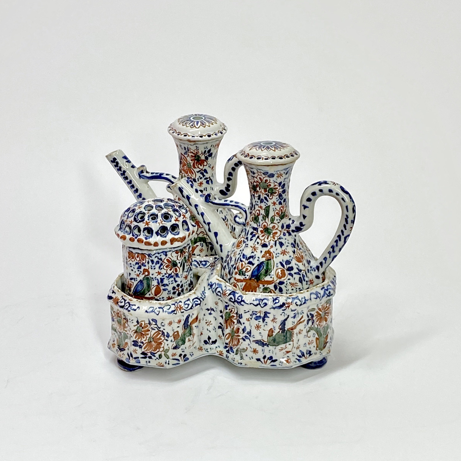 Delft - Rare porte-Huilier polychrome à trois compartiments - XVIIIe siècle