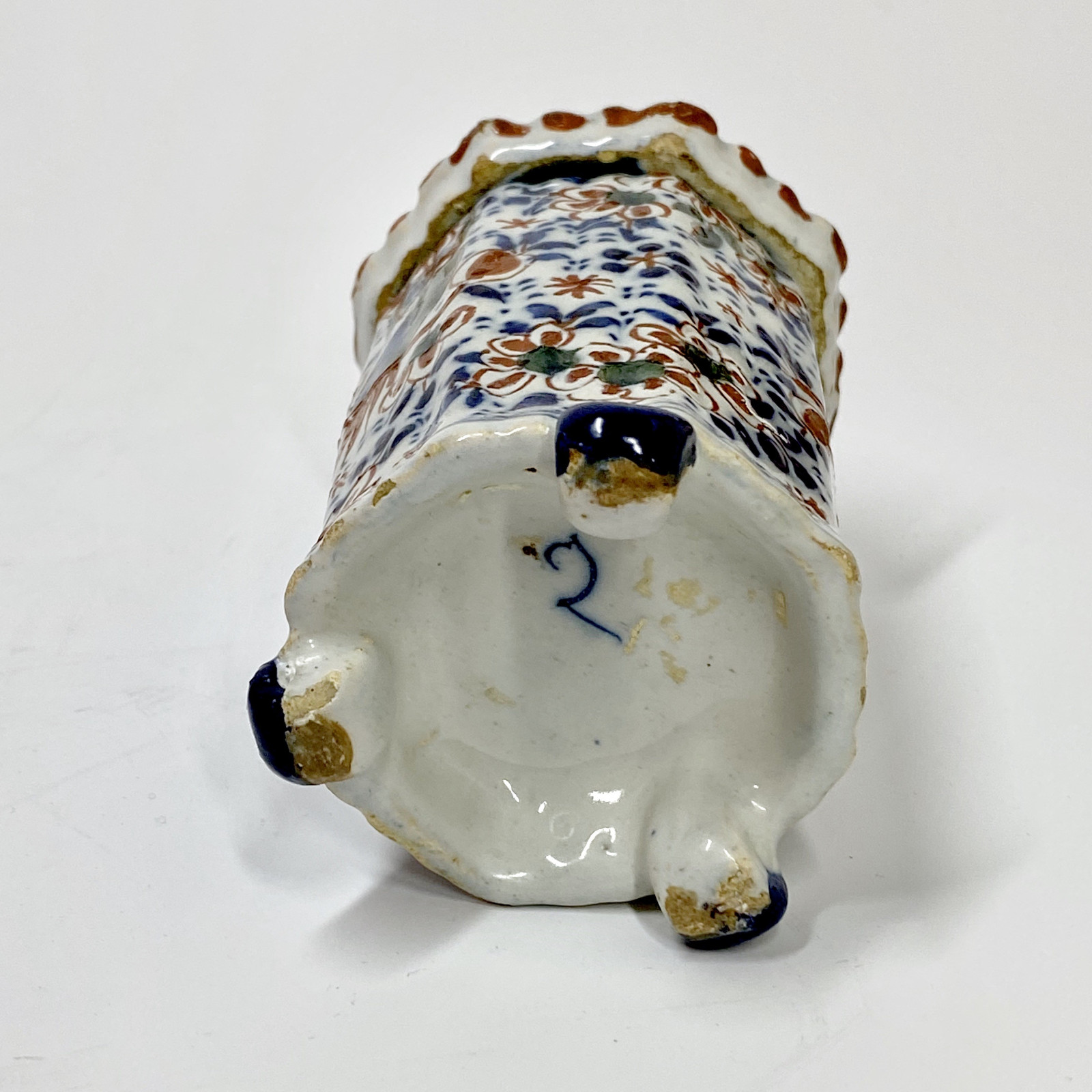 Delft - Rare porte-Huilier polychrome à trois compartiments - XVIIIe siècle