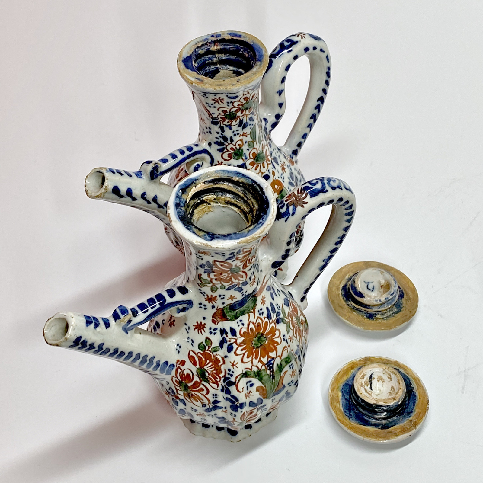 Delft - Rare polychrome cruet holder with three compartments - Eighteenth century