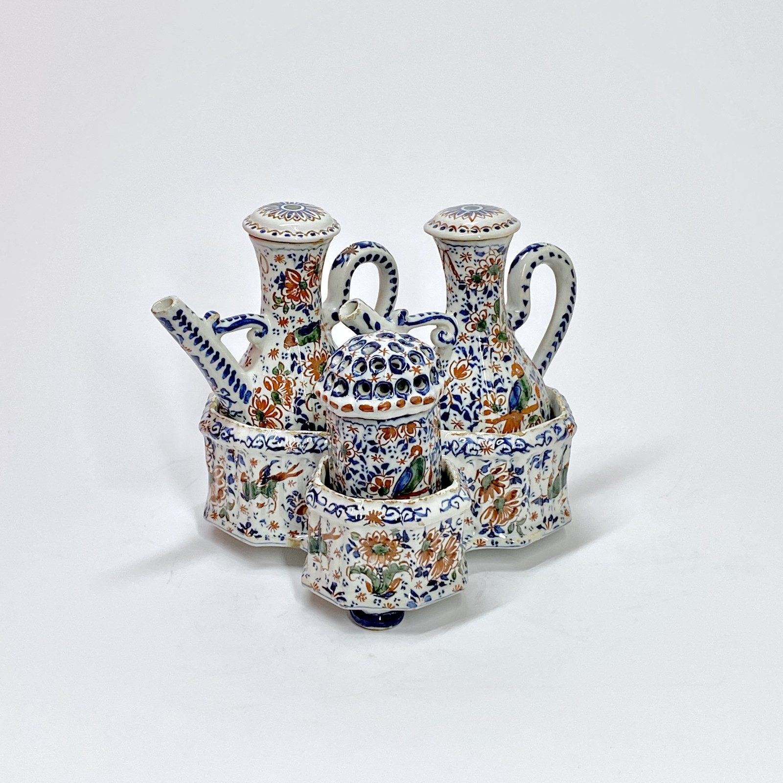 Delft - Rare polychrome cruet holder with three compartments - Eighteenth century