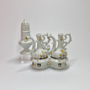 Alcora - Oil cruet holder and cruets with polychrome decoration - Eighteenth century