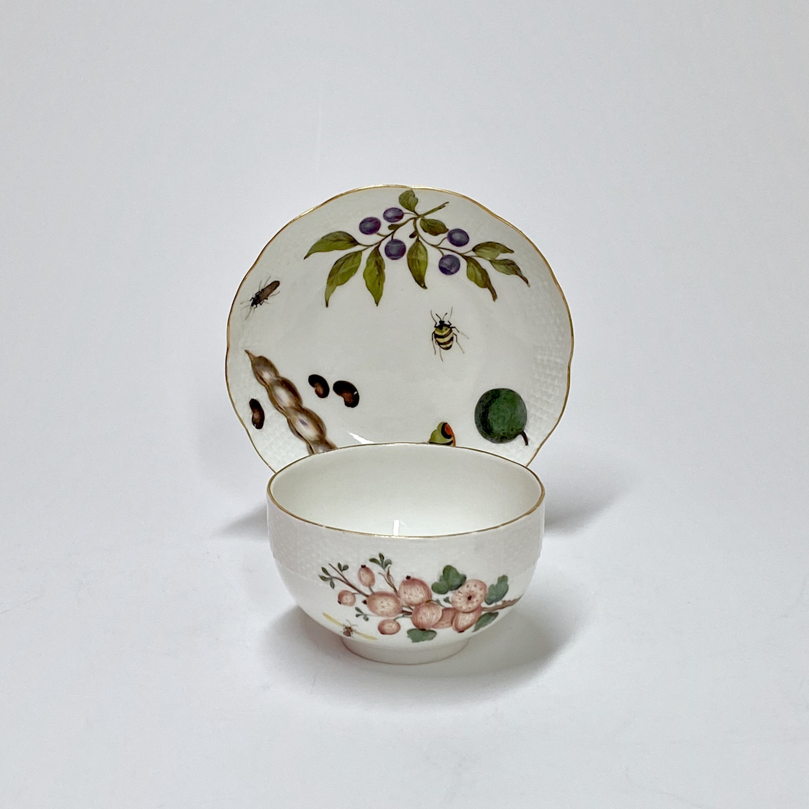 Meissen - Cup and saucer decorated with vegetables and insects - Eighteenth century - circa 1745-1750