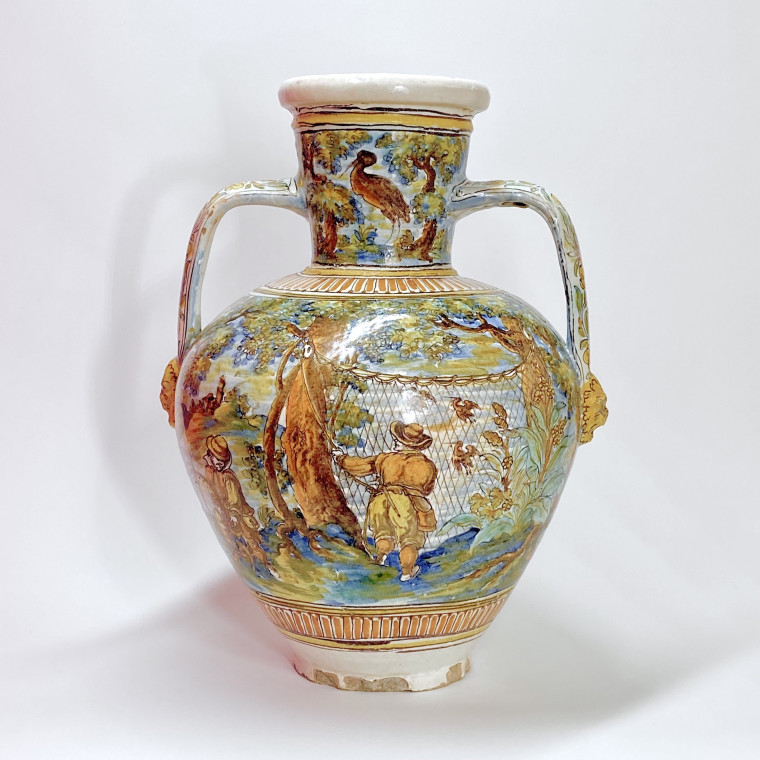 Talavera de la Reina (Tolède) - Grande jarre à décor de scène de chasse aux oiseaux - 1680-1700