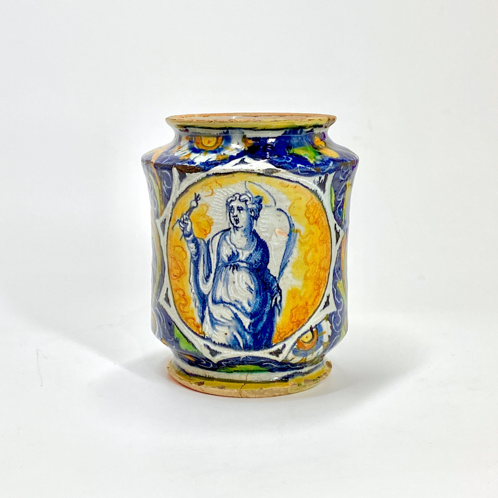 Slightly waisted albarello in Venetian majolica - Workshop of Maestro Domenico - Sixteenth century