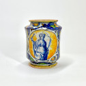 Slightly waisted albarello in Venetian majolica - Workshop of Maestro Domenico - Sixteenth century