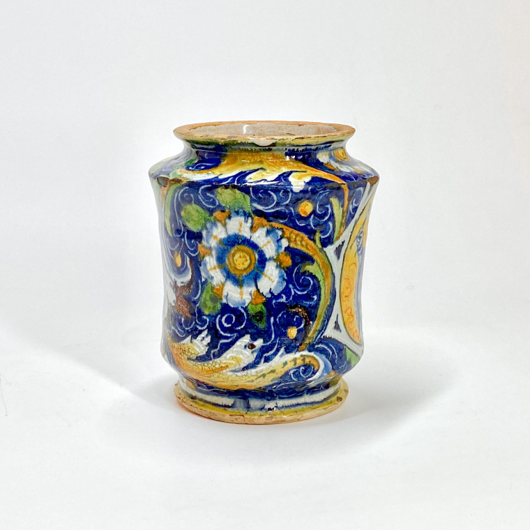 Slightly waisted albarello in Venetian majolica - Workshop of Maestro Domenico - Sixteenth century
