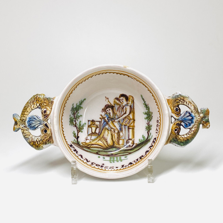 Roanne - Deux écuelles à décor patronymique - Datée 1792